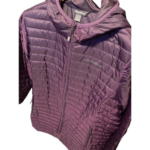 Eddie Bauer Purple Microlight Down Parka Hooded Long Puffy Sz XL - Picture 4 of 12